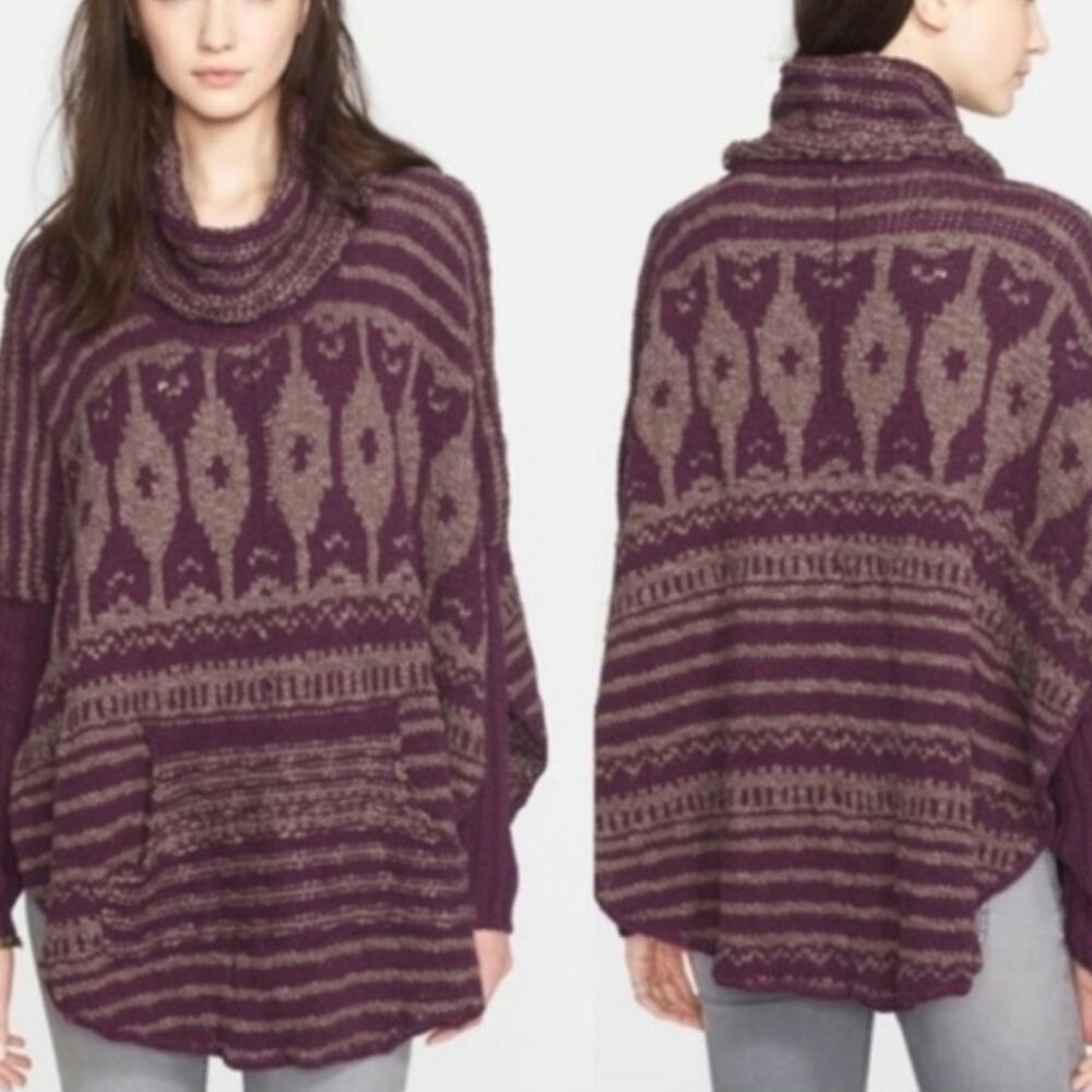 Free People Women's Rosie Lee Chunky Knit Oversize Boho Poncho Sweater Size M